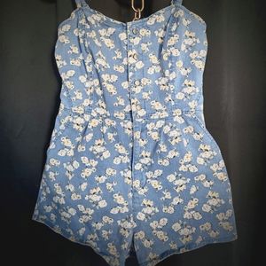 DENIM floral cami romper shorts